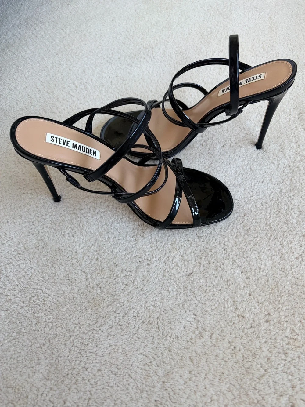Steve Madden Black Patent Strappy Slide Sandals Women’s Size 8